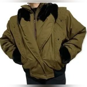 KAOS Olive Green and black fur trimmed bomber jacket size M